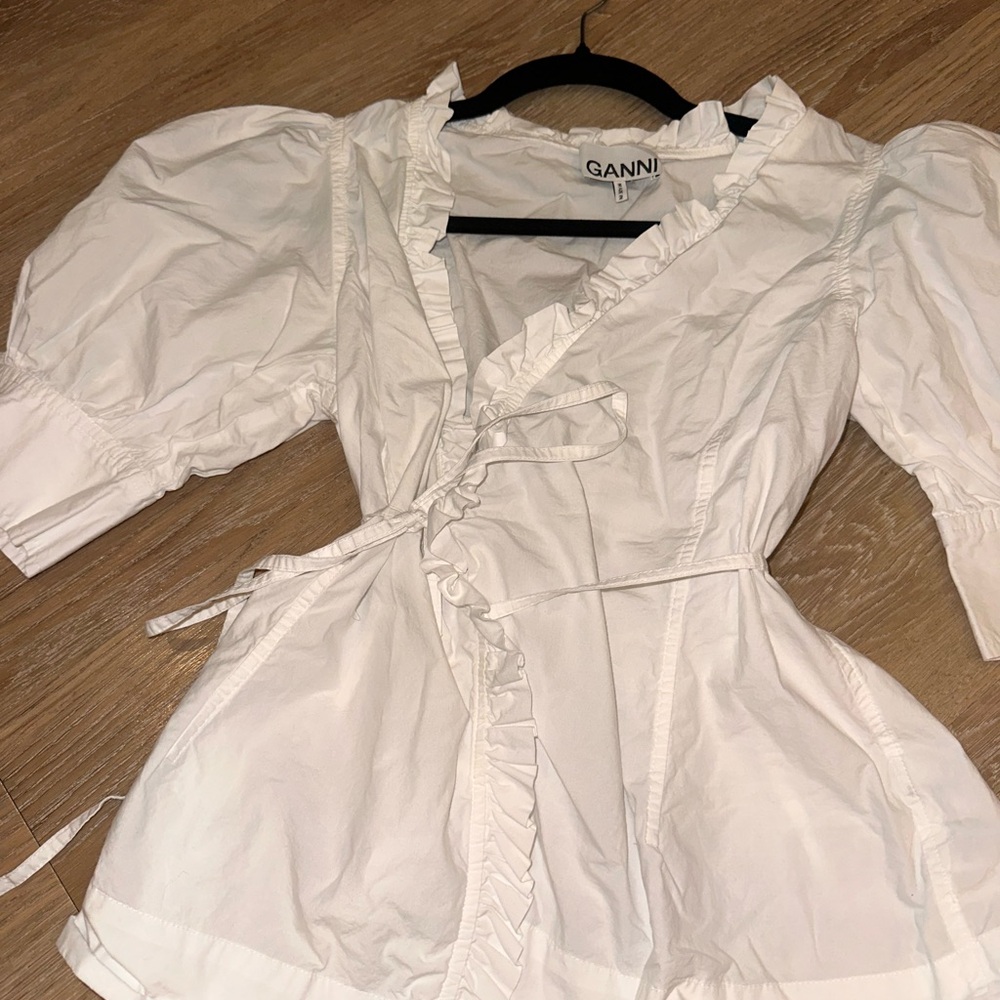 Ganni Crisp White Ruffled Blouse